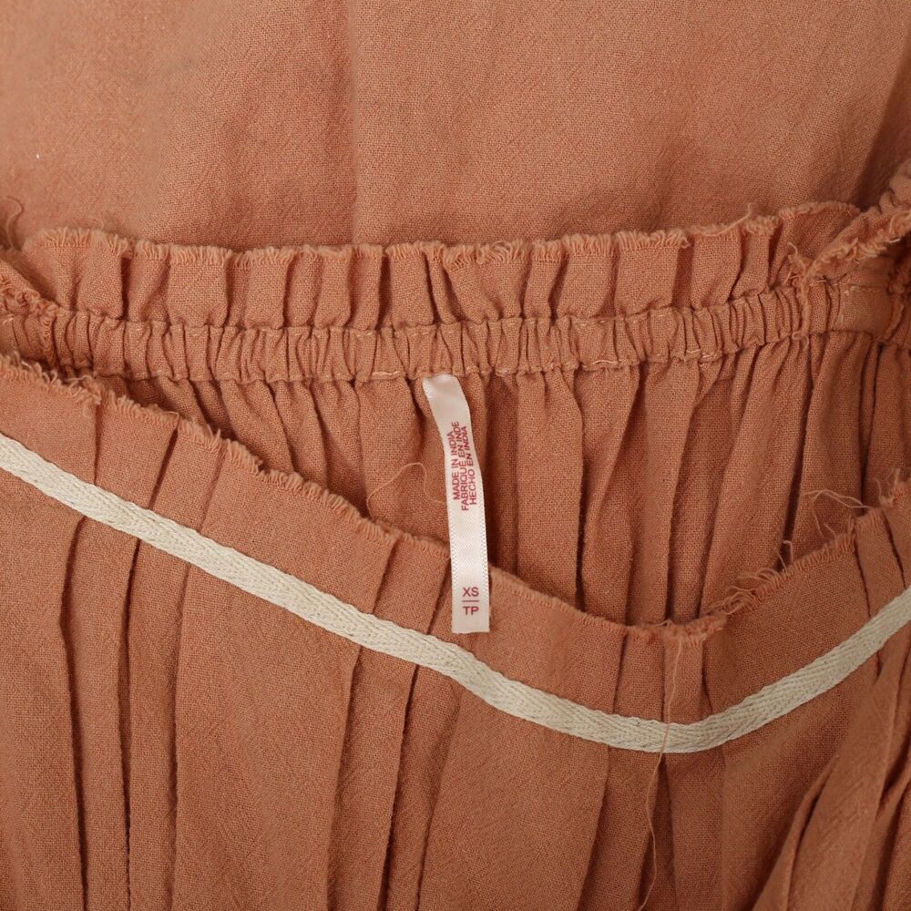 Free People Free Est Claudette Mini Dress Pleated Classic Cotton Brown XS 279512 - Picture 5 of 5